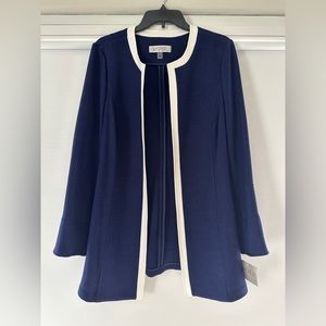 Kasper Open-Front Contrast Panel Long Sleeve Blazer Navy/Van Ice Womens L